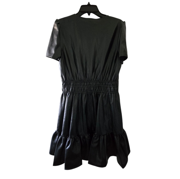 Grey Collective Short Sleeve Black Faux Leather Ruffled Mini Dress - Picture 4 of 13